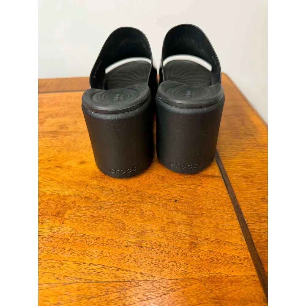 Crocs Women's 9 Brooklyn High Shine Heeled Mules Black Platform Wedge Slides